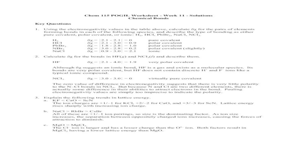 Pogil intermolecular forces answer key