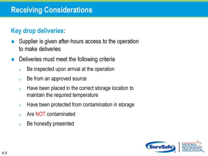 Key drop deliveries are allowed when servsafe