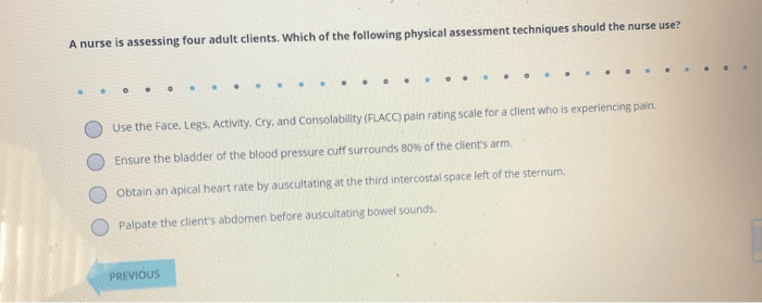 A nurse is assessing four clients for fluid balance