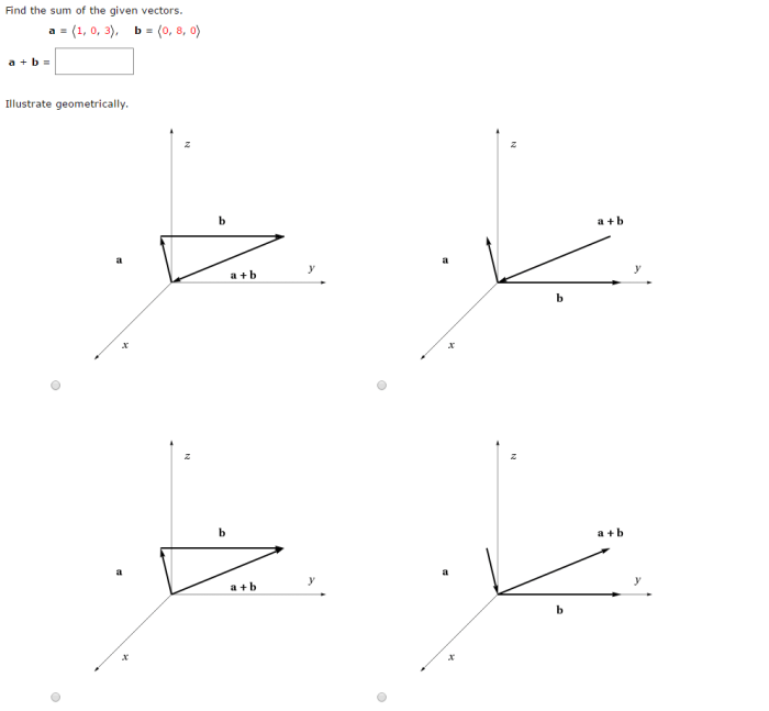 Sum find given vectors geometrically illustrate vector